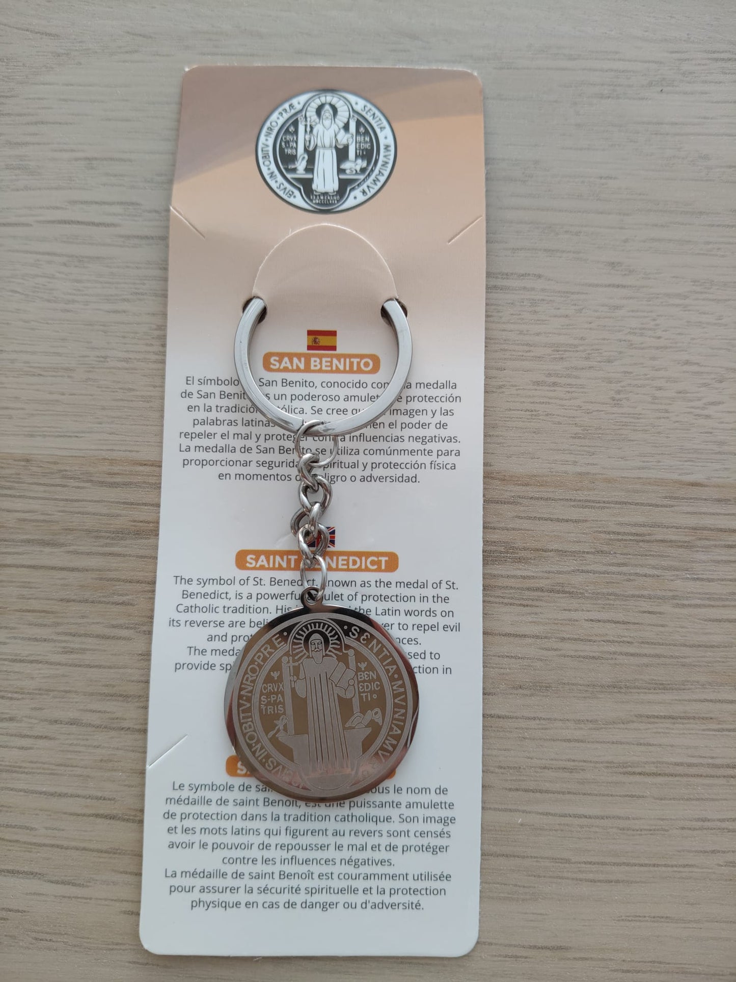 Saint Benedict stainless steel keychain