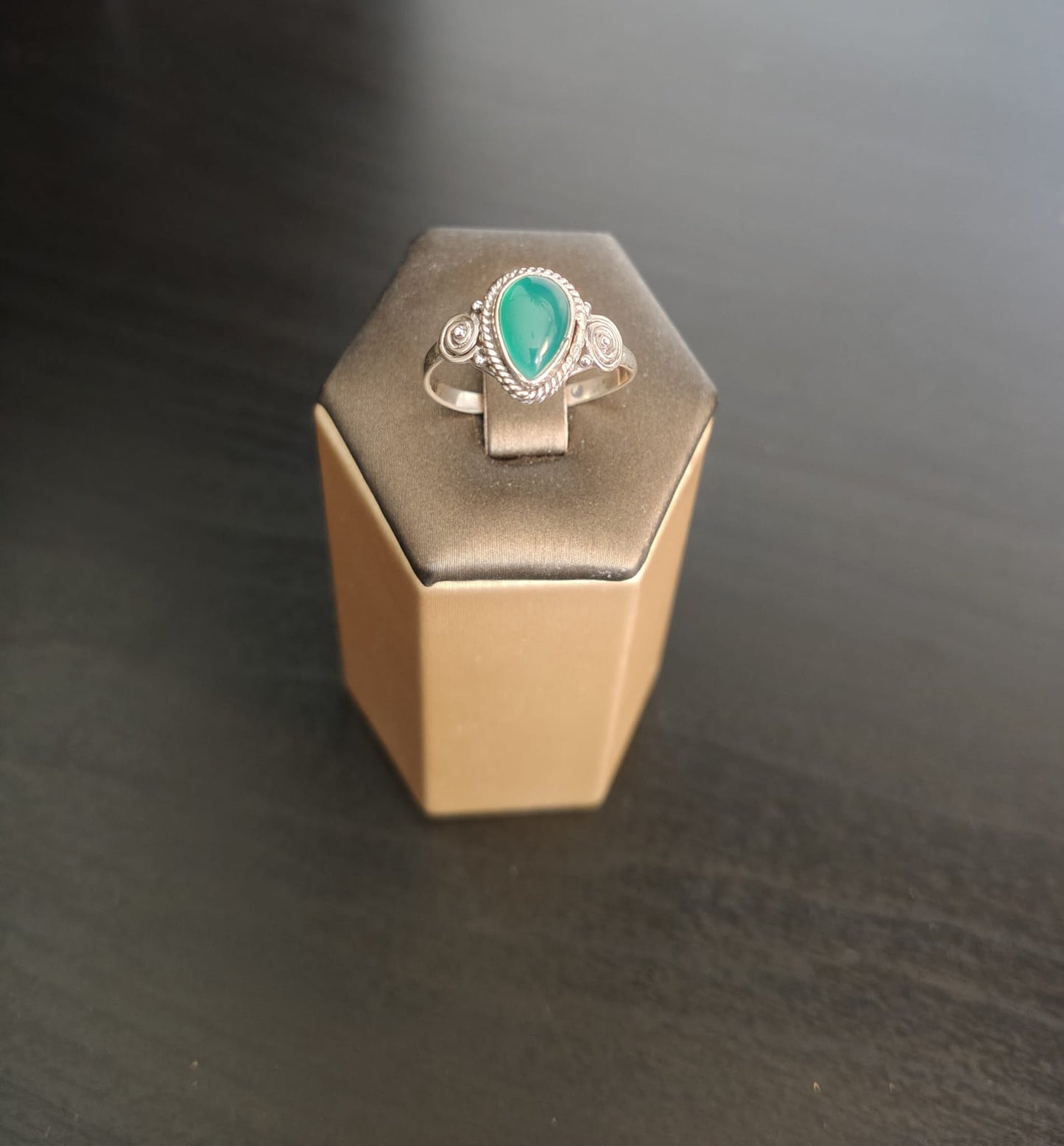 Sterling silver ring with natural aventurine stone, size 16