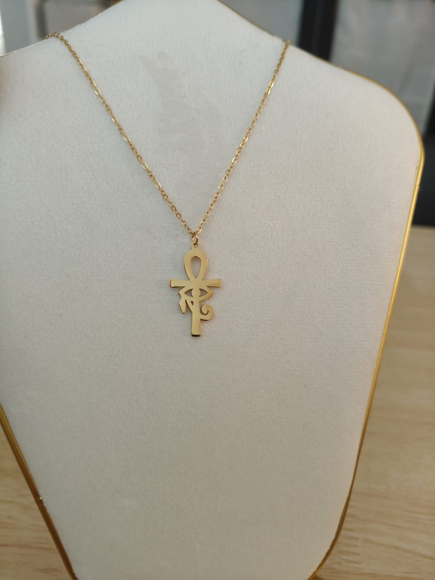 Stainless steel Ankh Cross and Eye of Horus pendant