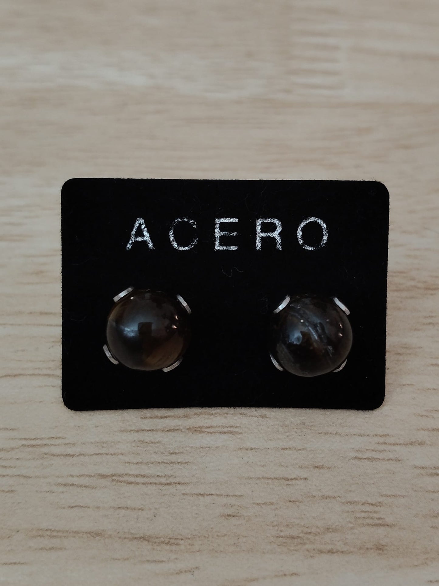 Boucles d'oreilles en pierre Œil de Tigre 10 mm et acier inoxydable