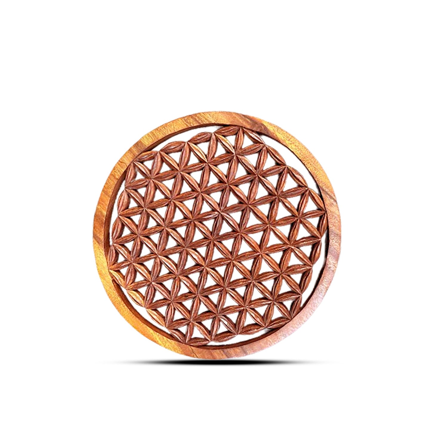 Round Wooden Decorative Panel with Flower of Life 30cm