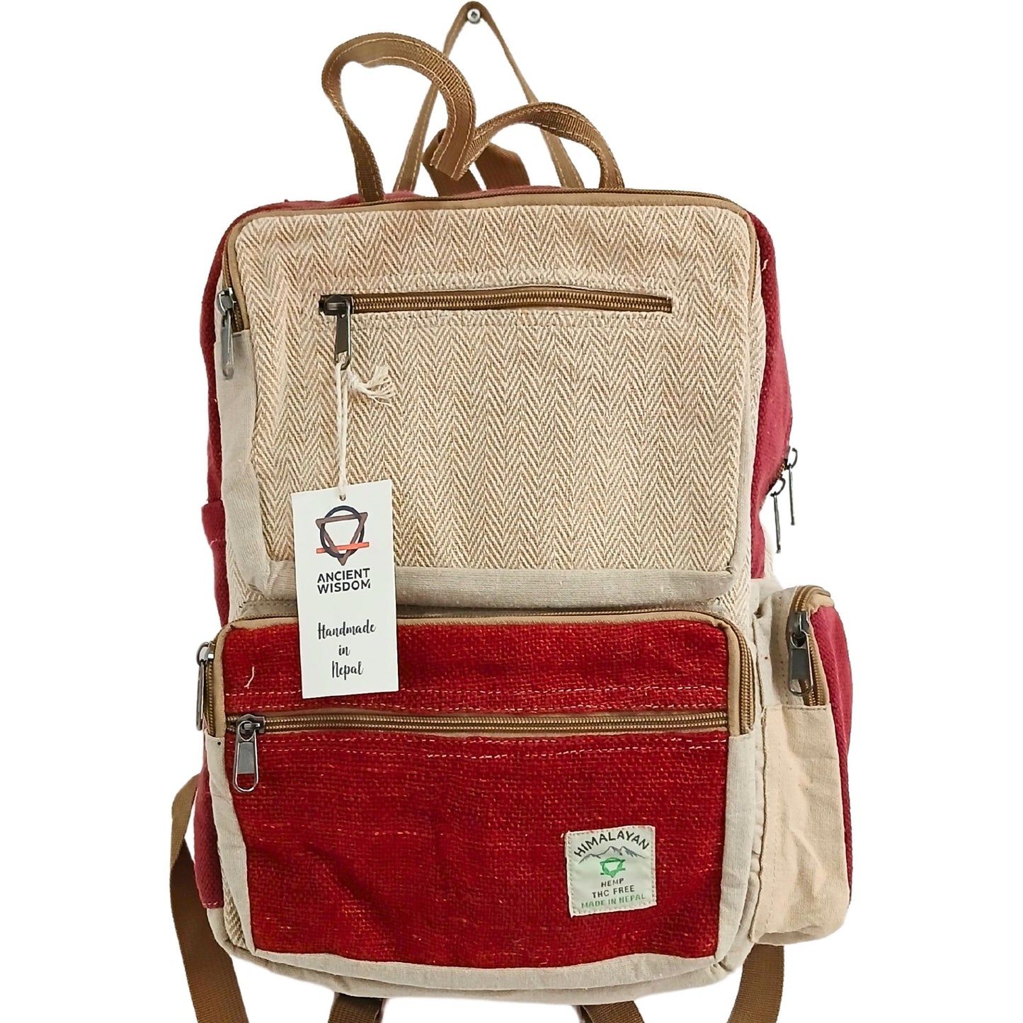 Large Hemp Backpack - Wine and Cream