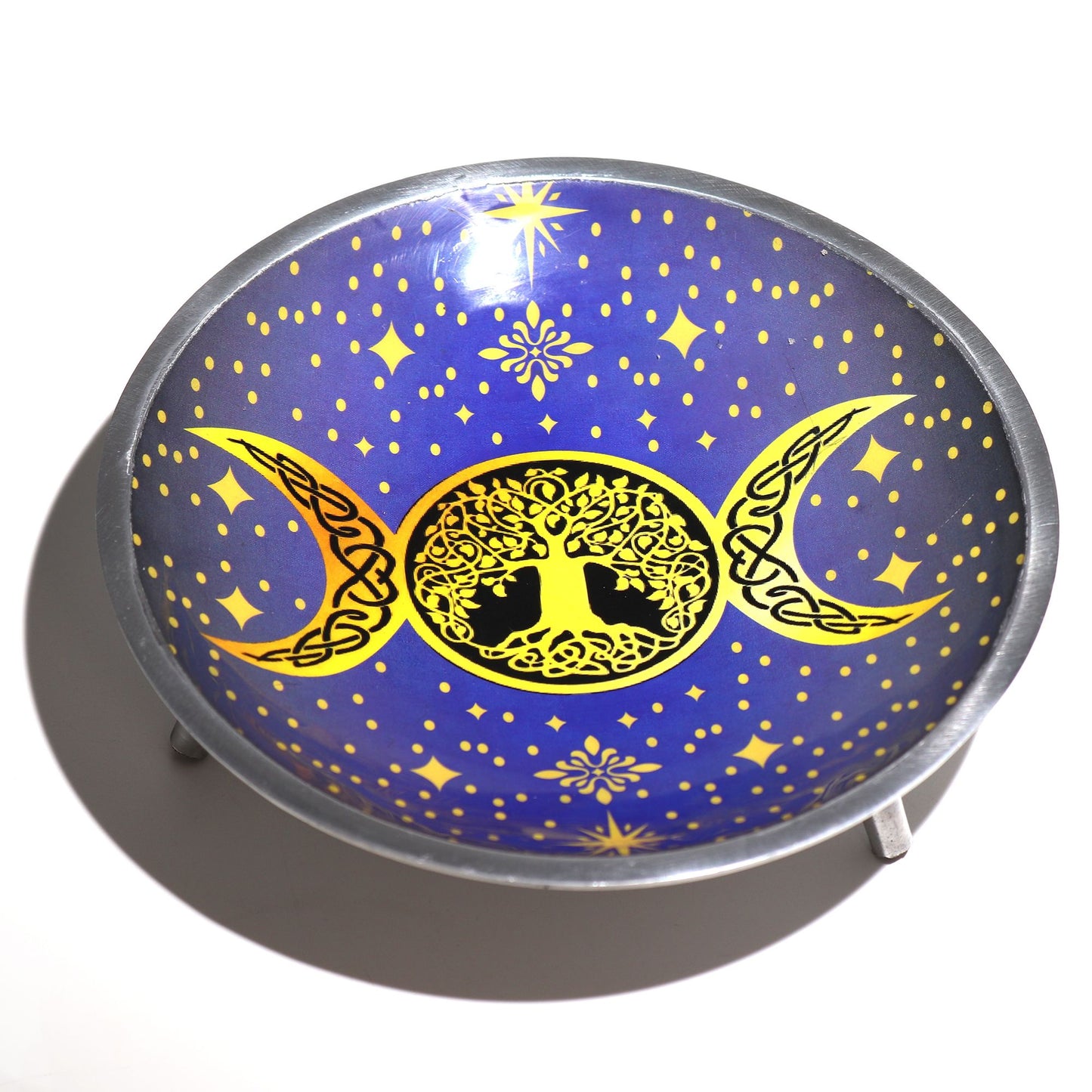 Three-legged glazed offering plate - Purple Triple Moon