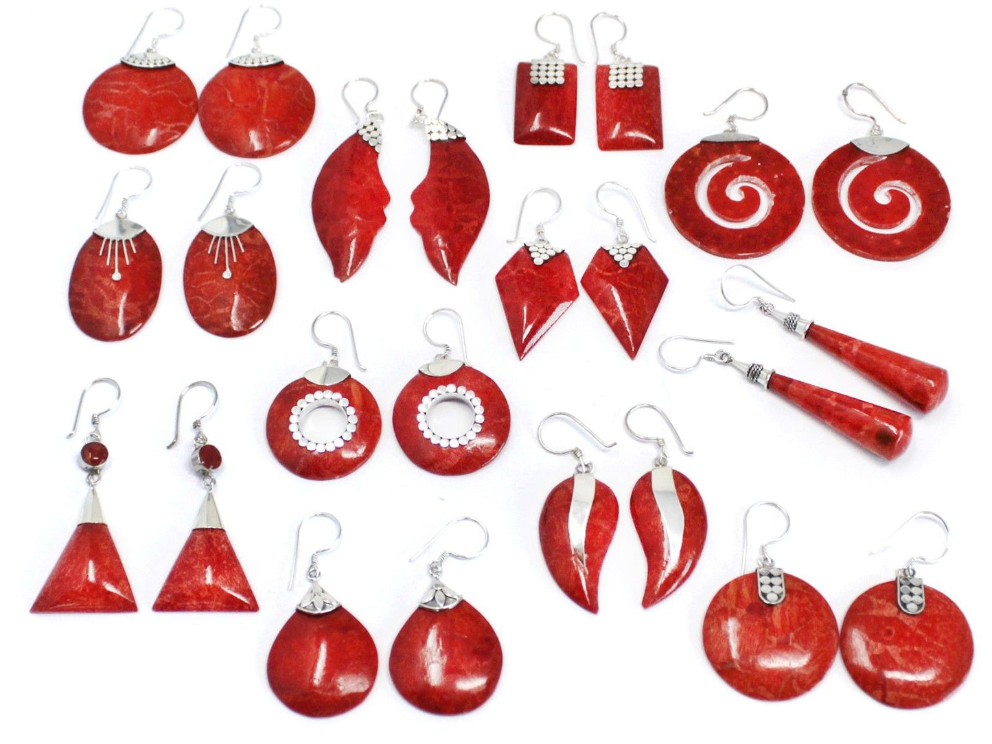 Silver and coral earrings - Mini Discos SQ