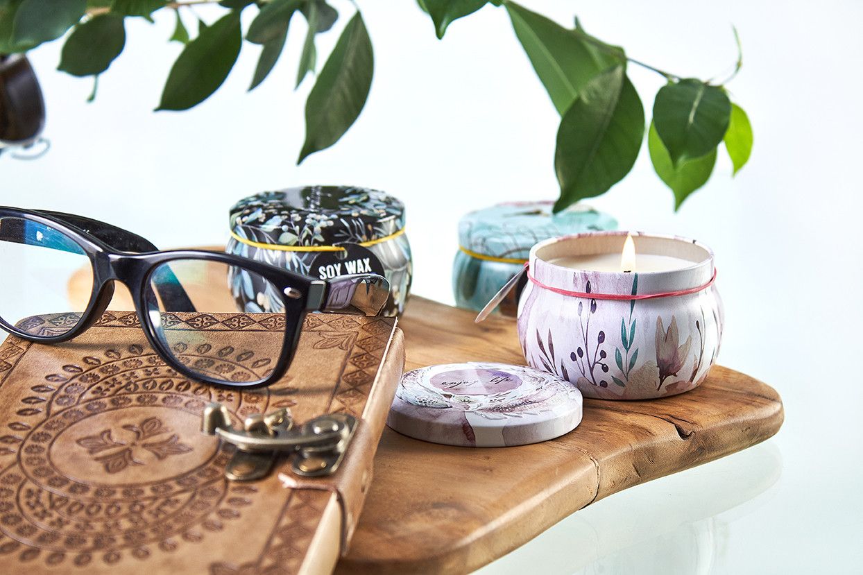 Bougie artistique en étain - Jardin romantique - Thé et rose