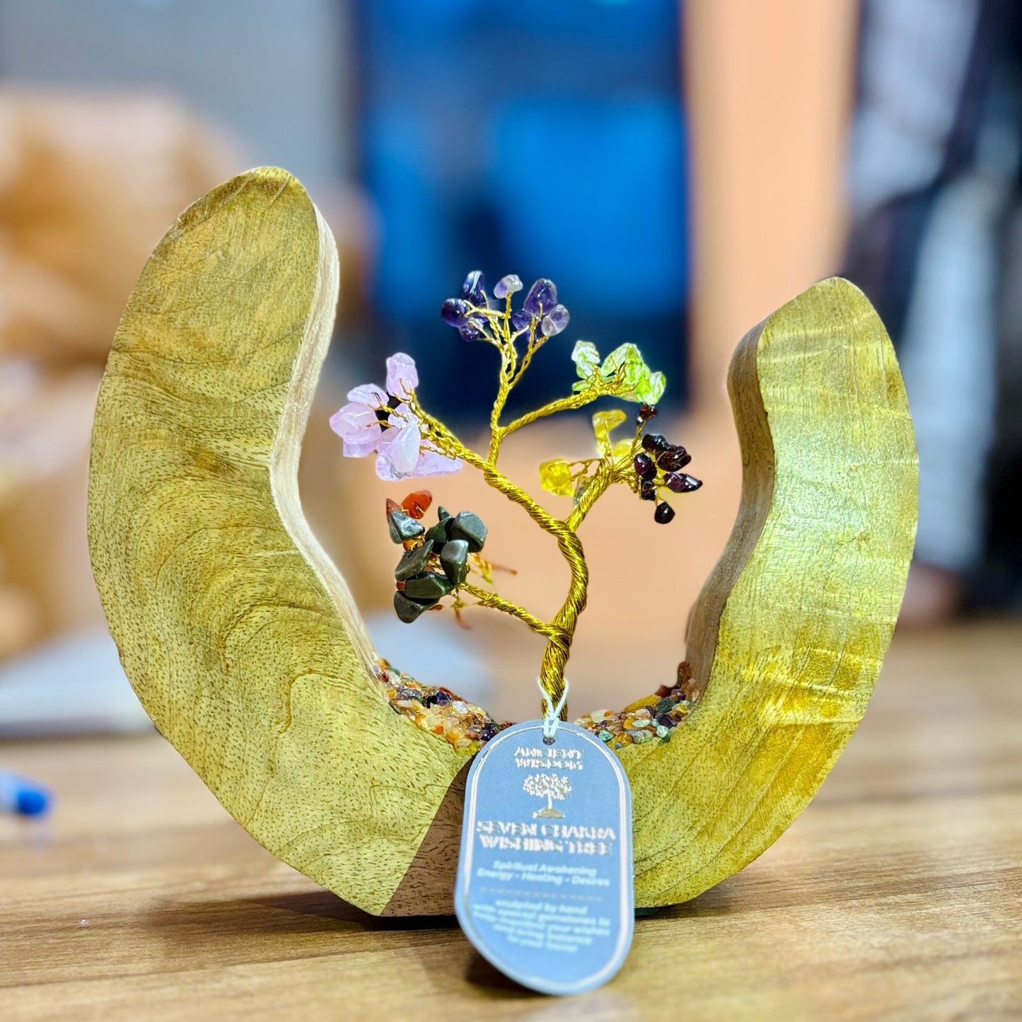 Gemstone Tree Garden - Mango Wood Open Ring - Seven Chakras - 60 Chip Stones