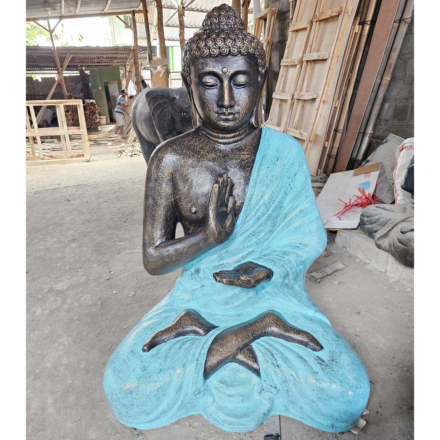 Large Turquoise and Stone Meditation Buddha in Stupa - 1.5m