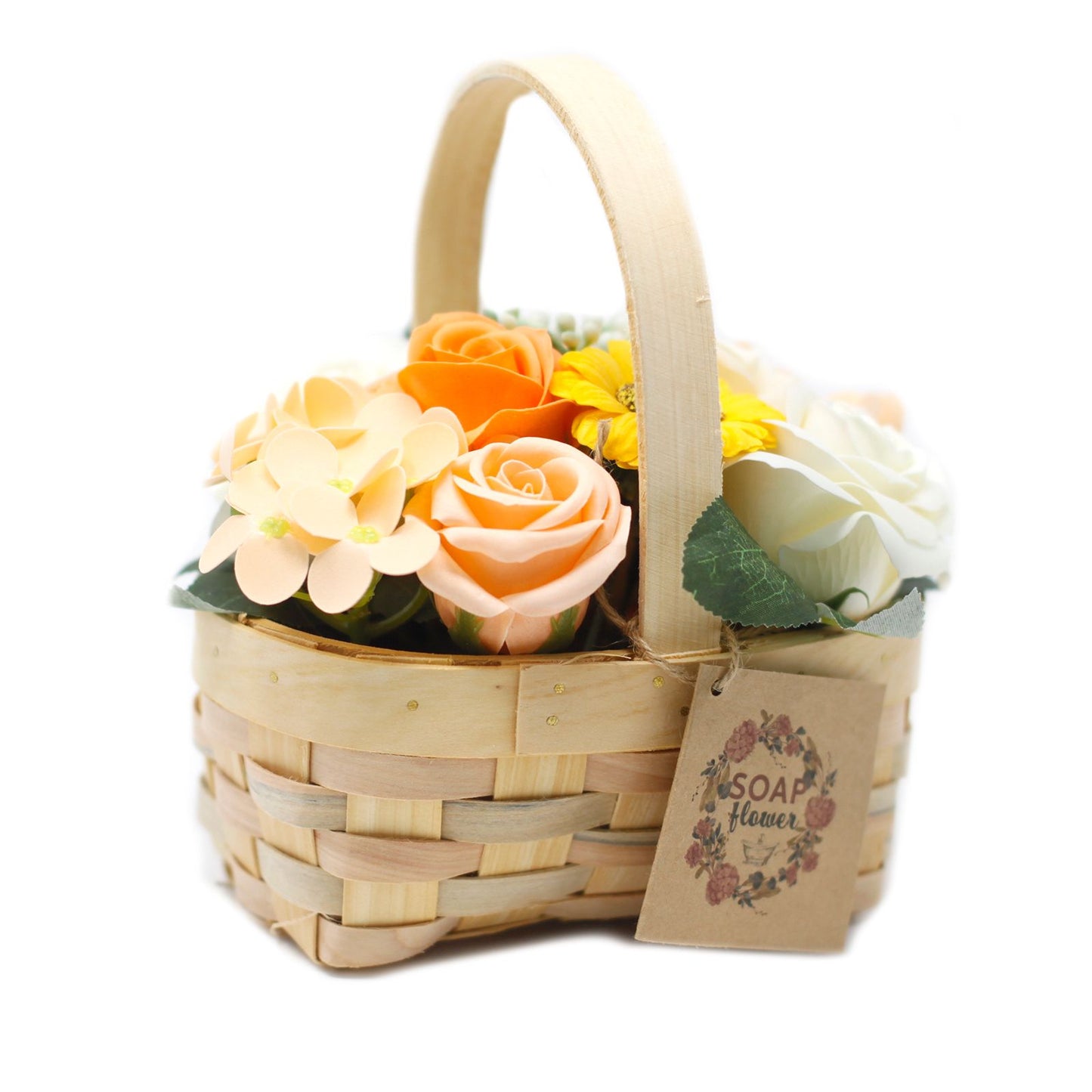 Bouquet in a wicker basket - medium orange