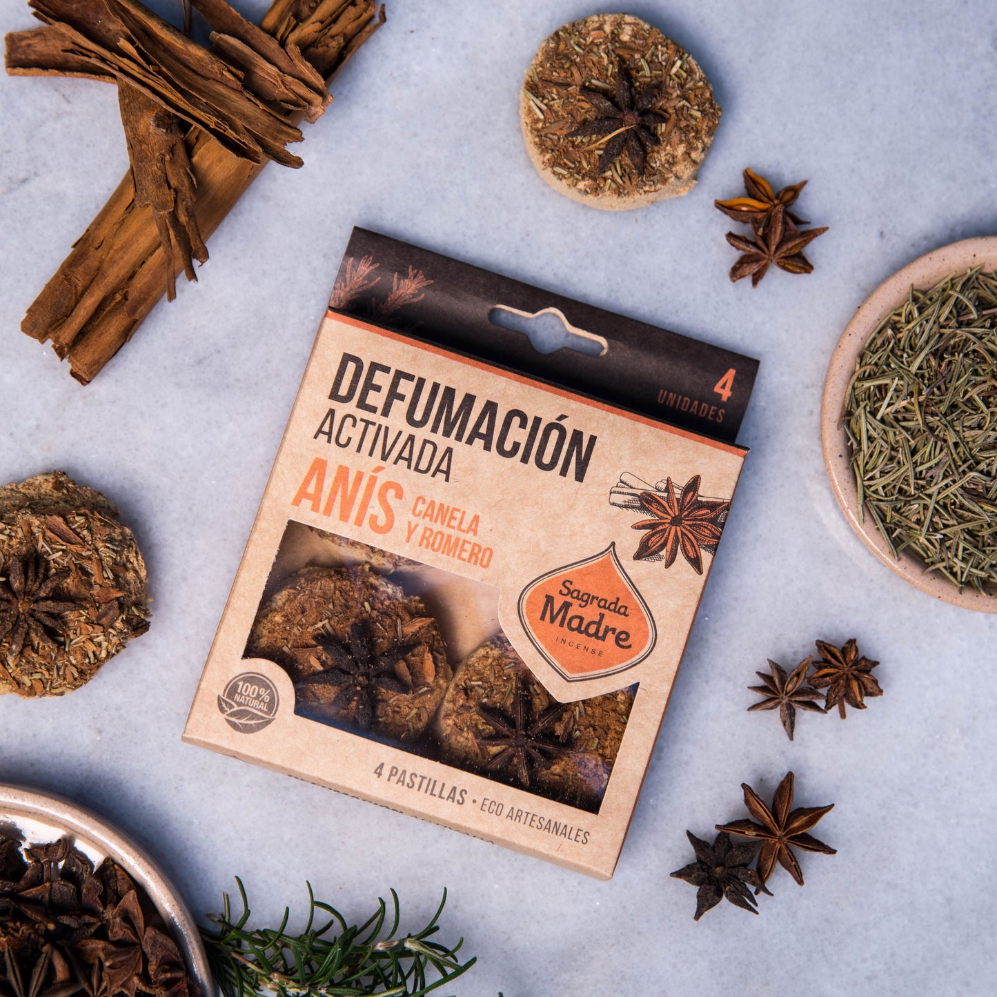 Resin Incense Tablets x 4 Anise, Cinnamon and Rosemary