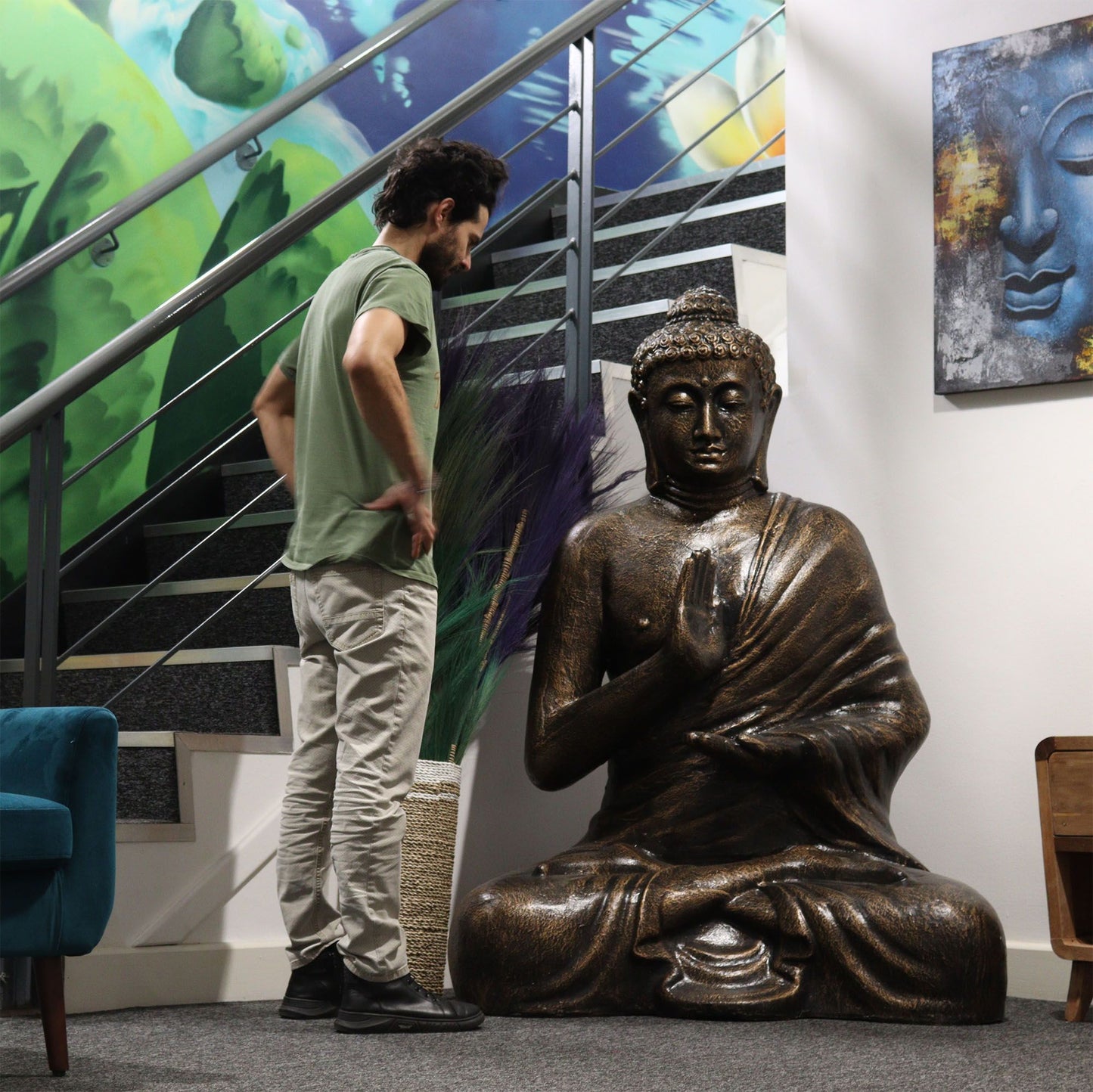 Gran Buda de Oro Antiguo Meditación en Estupa - 1.5m