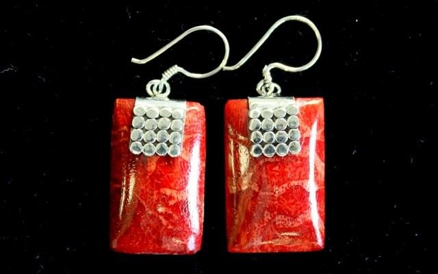 Silver and coral earrings - Mini Discos SQ