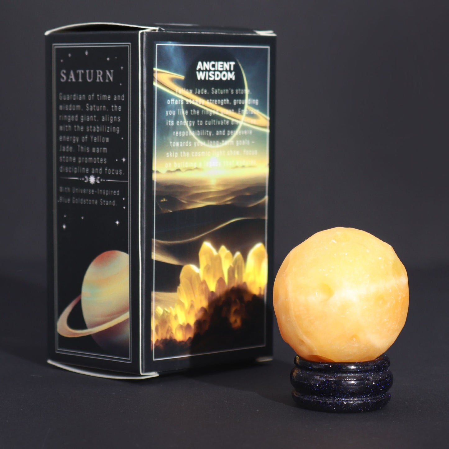 1x Planète de jade jaune avec support solaire (SATURNE) - 40 mm
