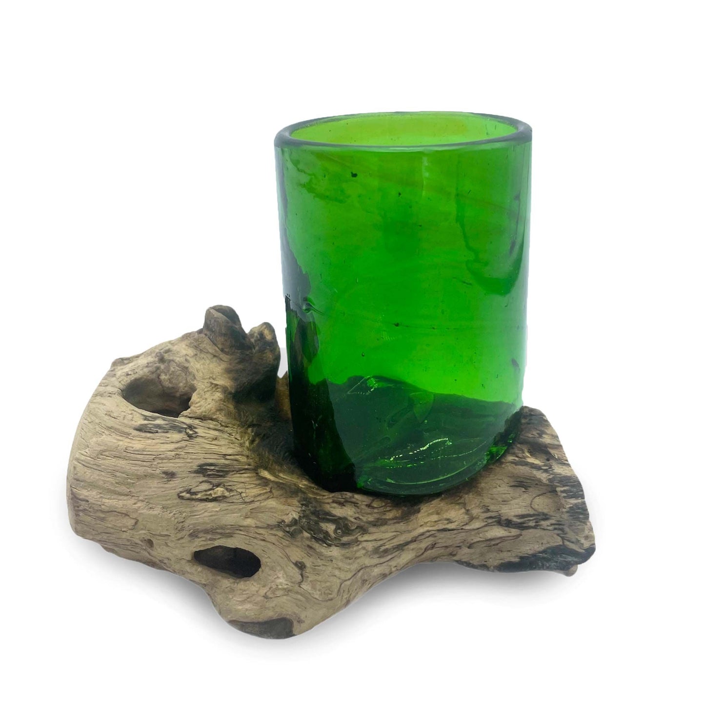 Botellas de Cerveza Recicladas - Vaso de Whisky sobre Madera