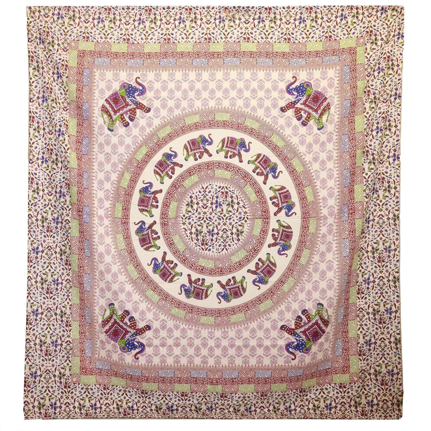 Wall Tapestry - Elephant Mandala - Violet/Blue on Cream