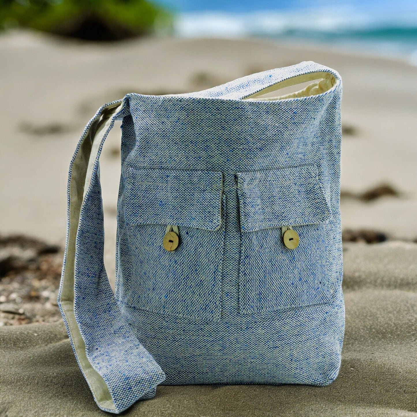 Bolso de Dos Bolsillos Tonos Naturales- Vaquero Denim- Mediano