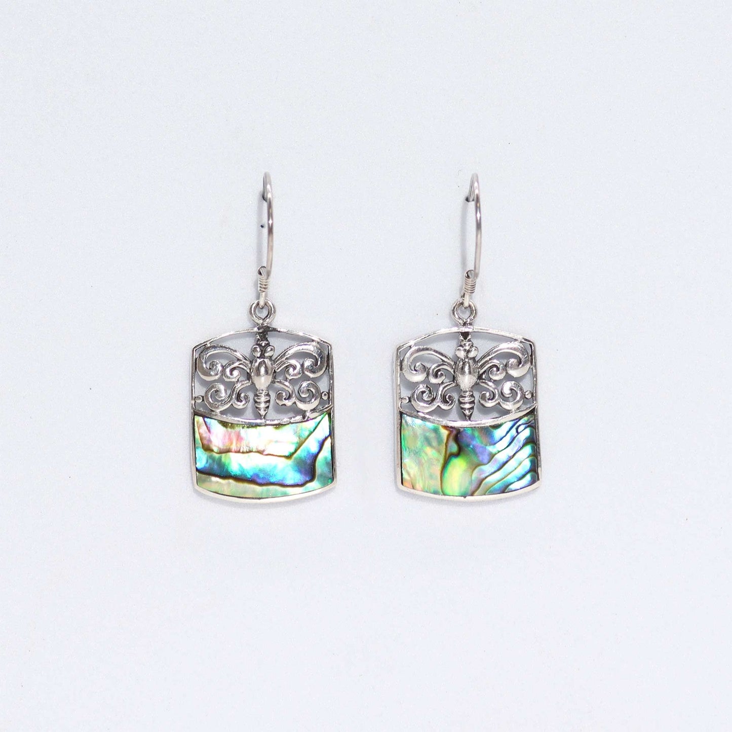 Shell and Silver Earrings - Dragonfly - Abalone