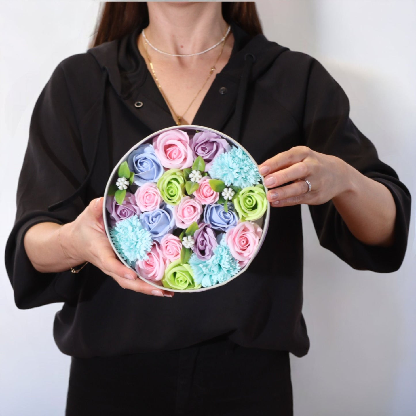 Caja Redonda flores - Baby Blessings - Azules