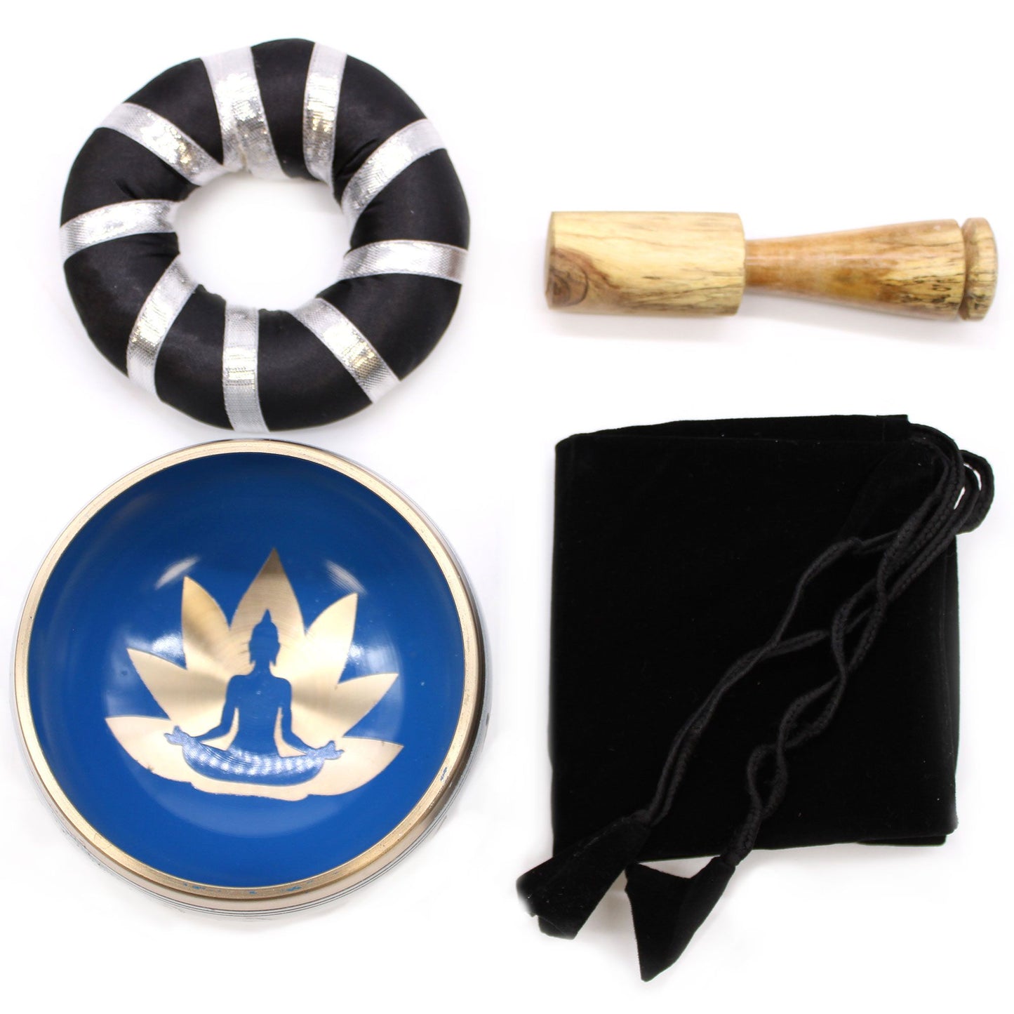 Tibetan Singing Bowl Set - Yoga Movements - White/Blue 10.7 cm
