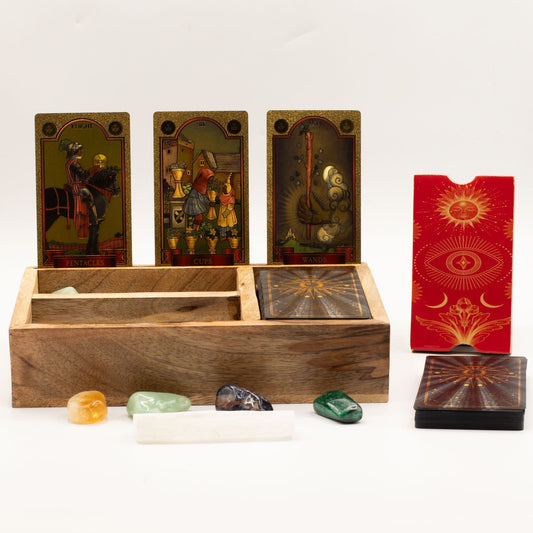 Caja de Tarot de Tres Secciones con Soporte para Cartas