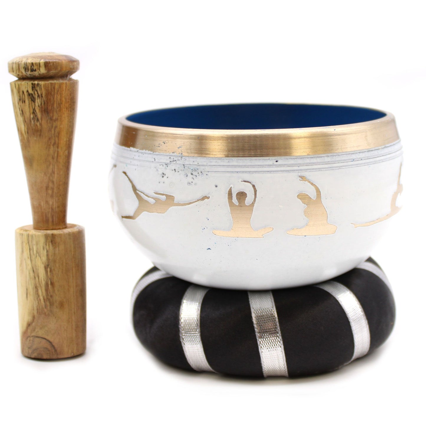 Tibetan Singing Bowl Set - Yoga Movements - White/Blue 10.7 cm