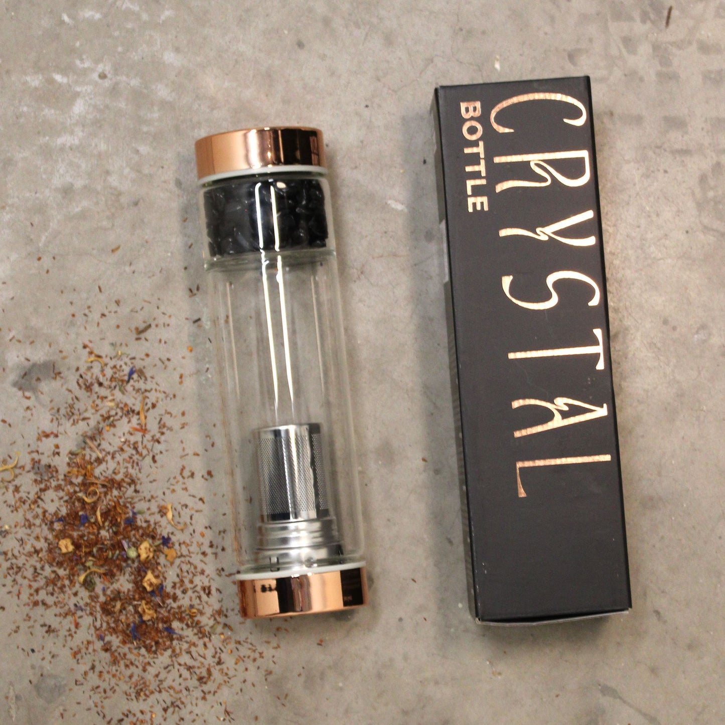 Botella de cristal para te - oro rosa - Jasper rojo