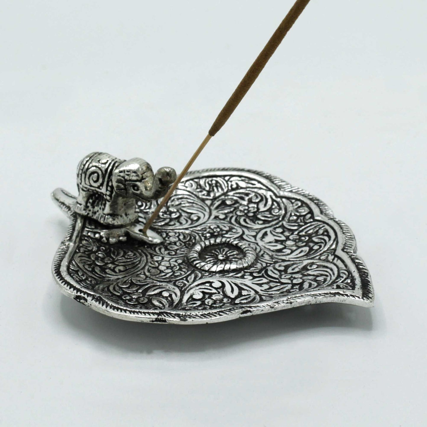 Elephant Leaf Incense Holder Polished Aluminum 11cm