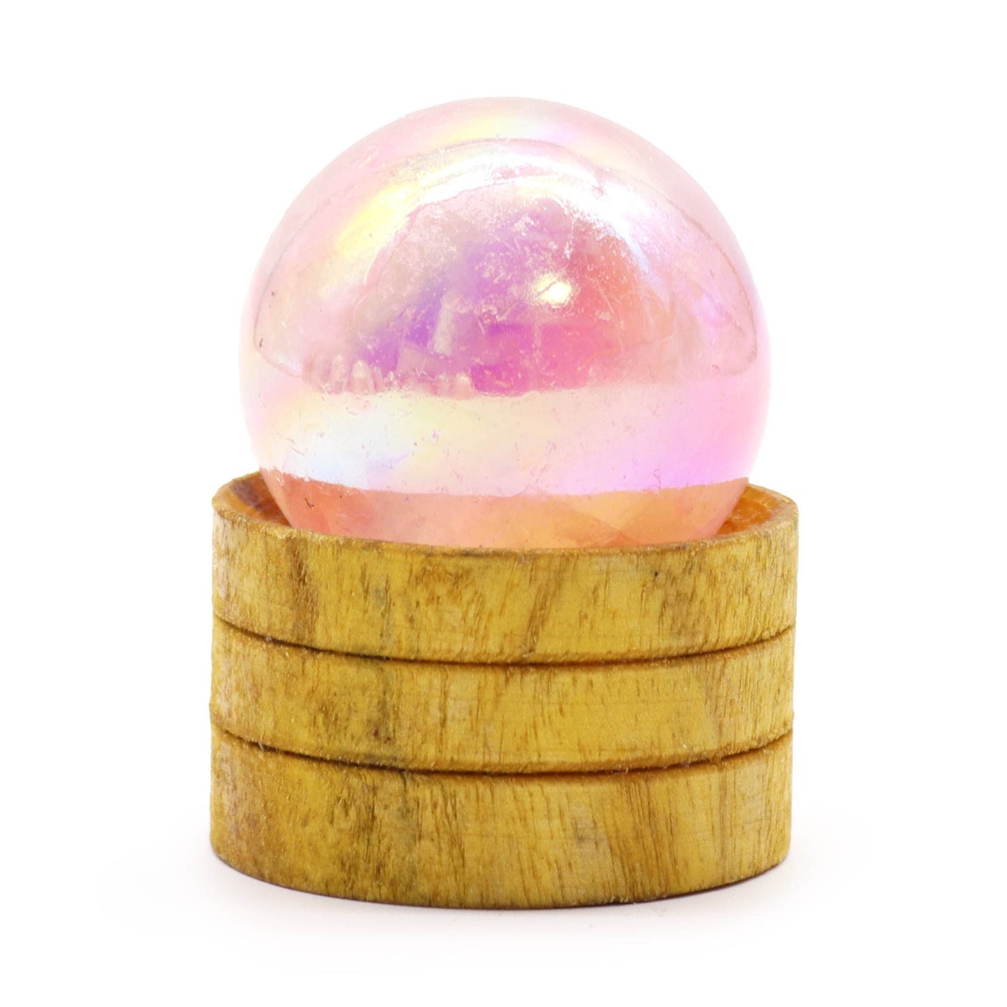 Sphère en cristal de quartz rose de 40 mm avec support en titane