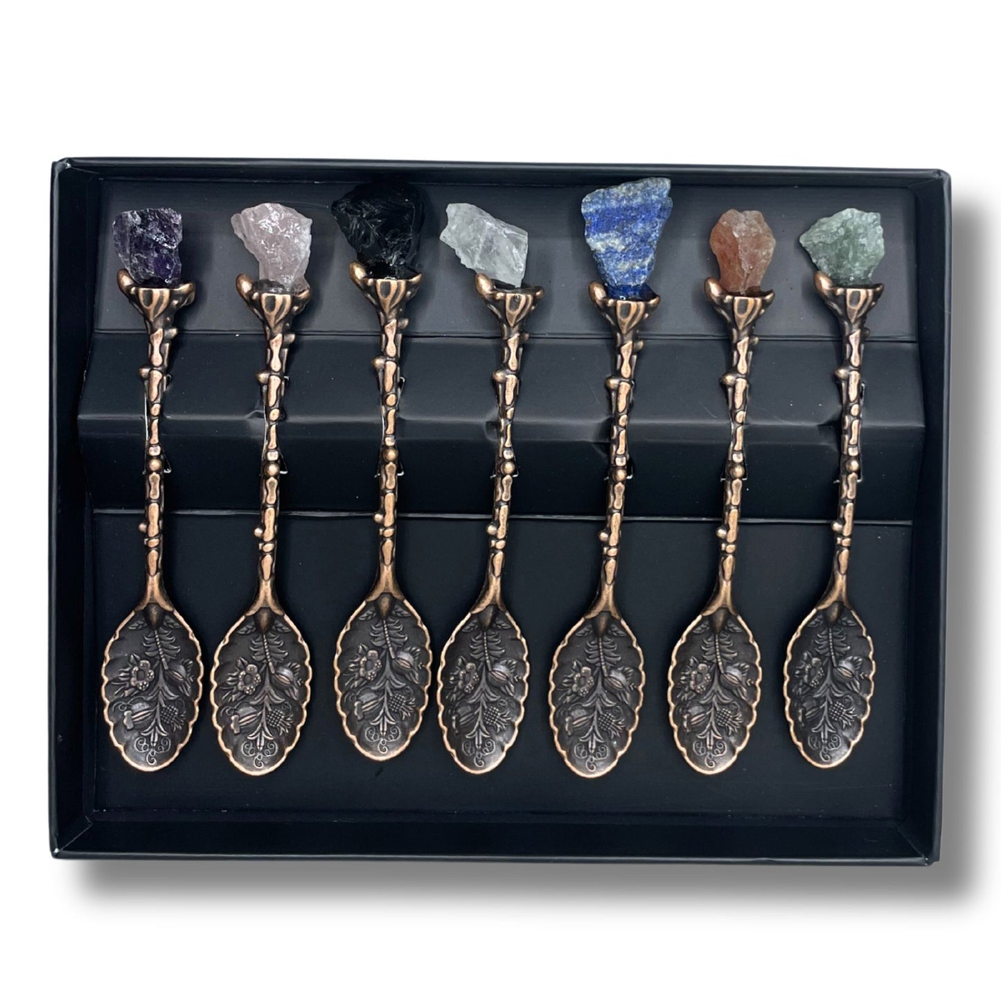 Set of 7 Crystal Witch Spoons with Bronze Gemstone