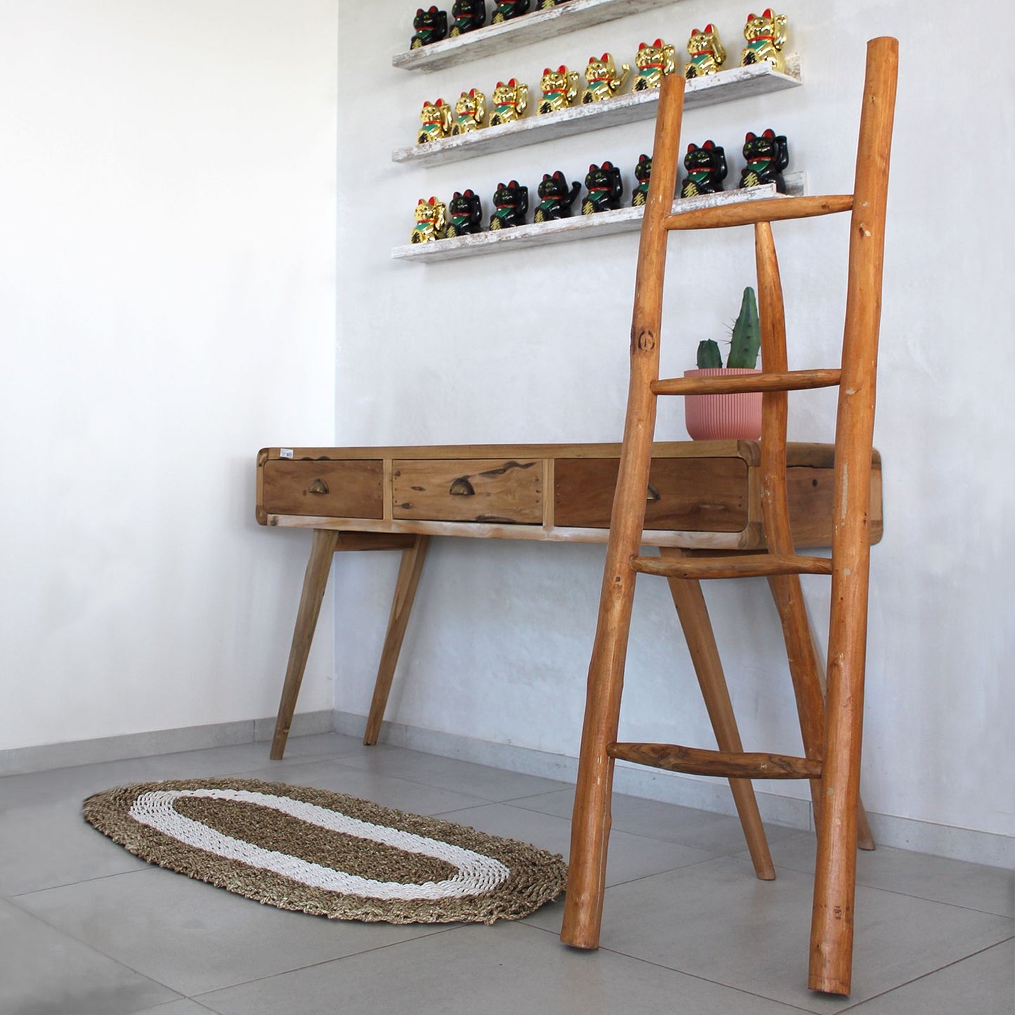 Échelle en teck moyen - 1,2 m - Naturel