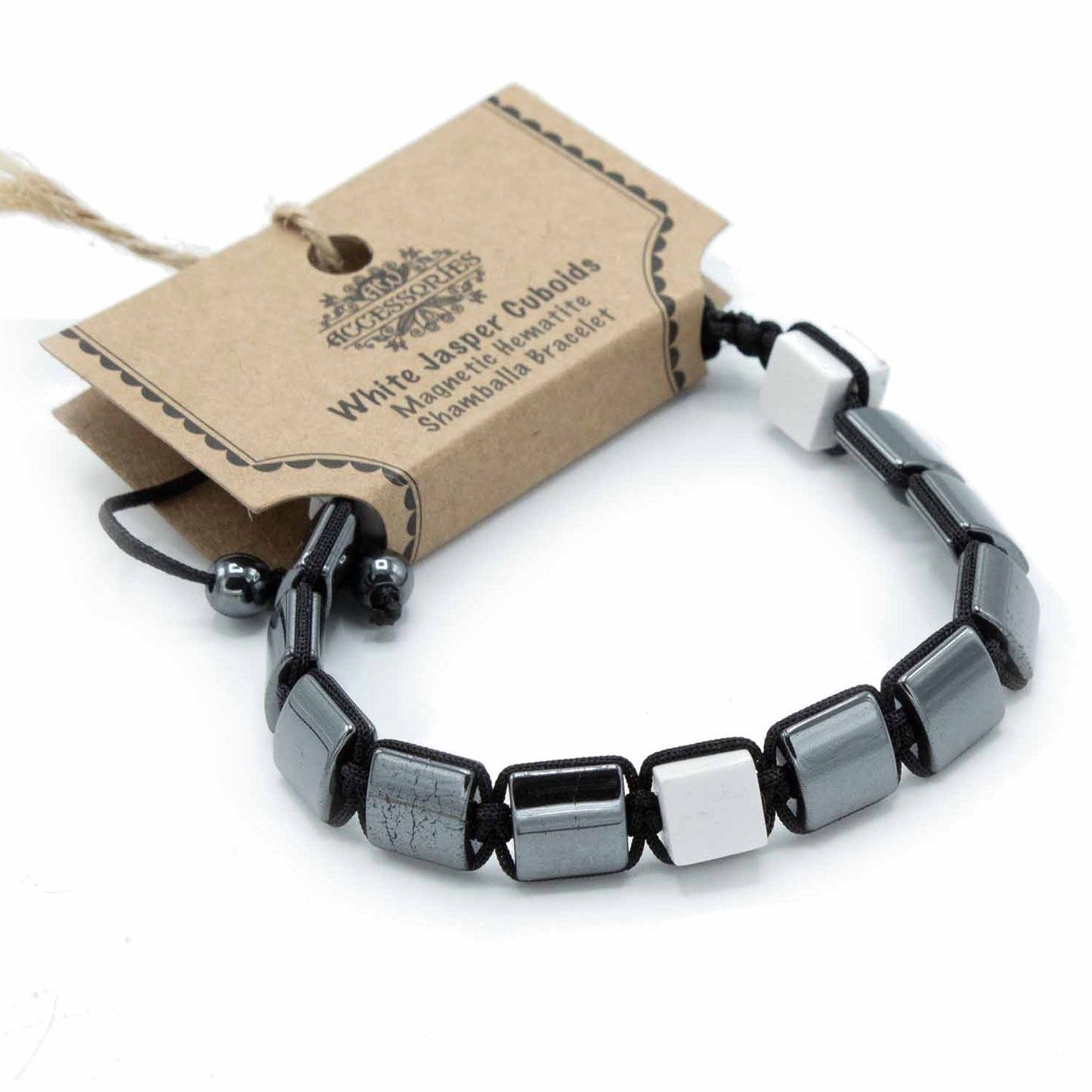 Hematite Shamballa Magnetic Bracelet - Cuboid White Jasper