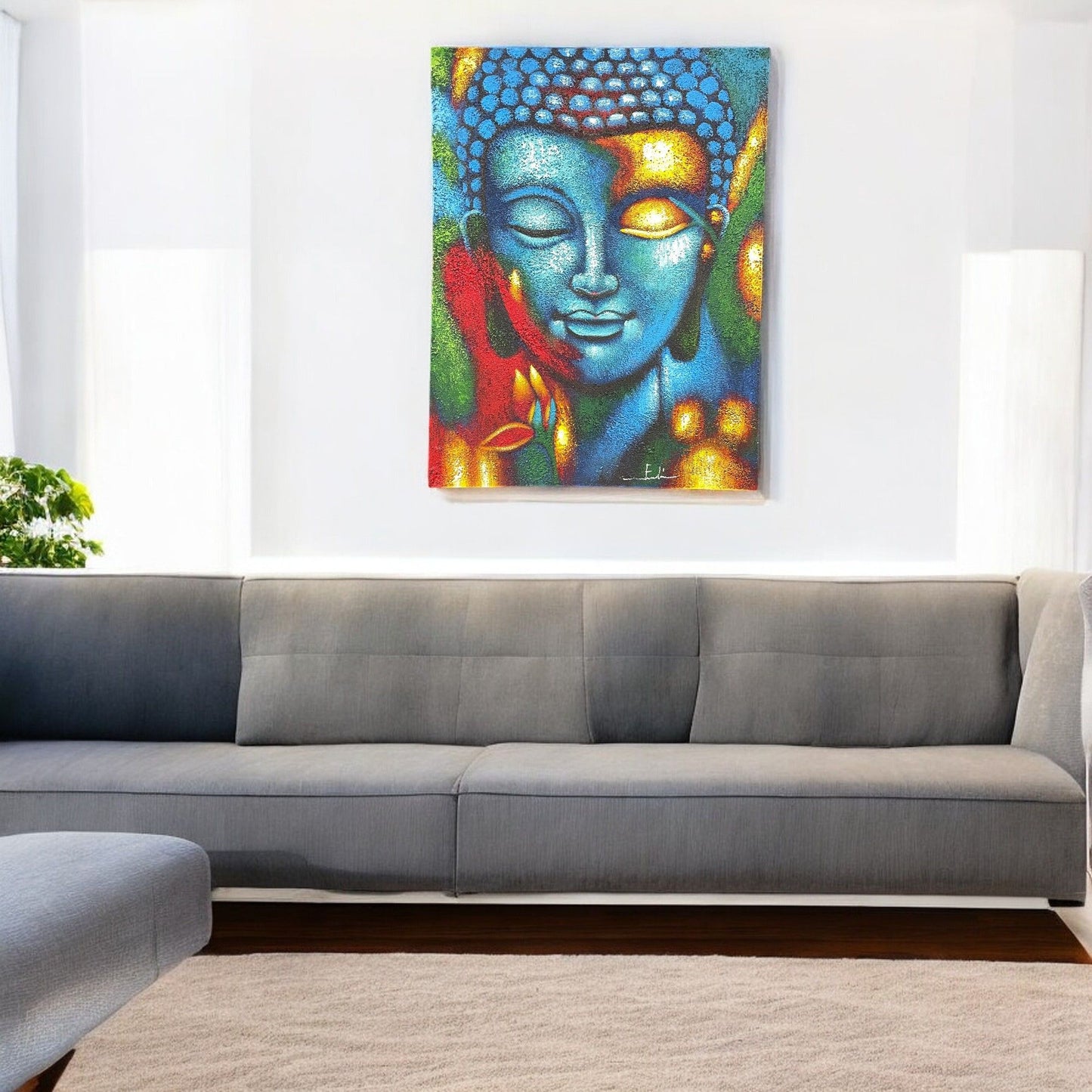 Buddha Painting - Blue and Gold Flower