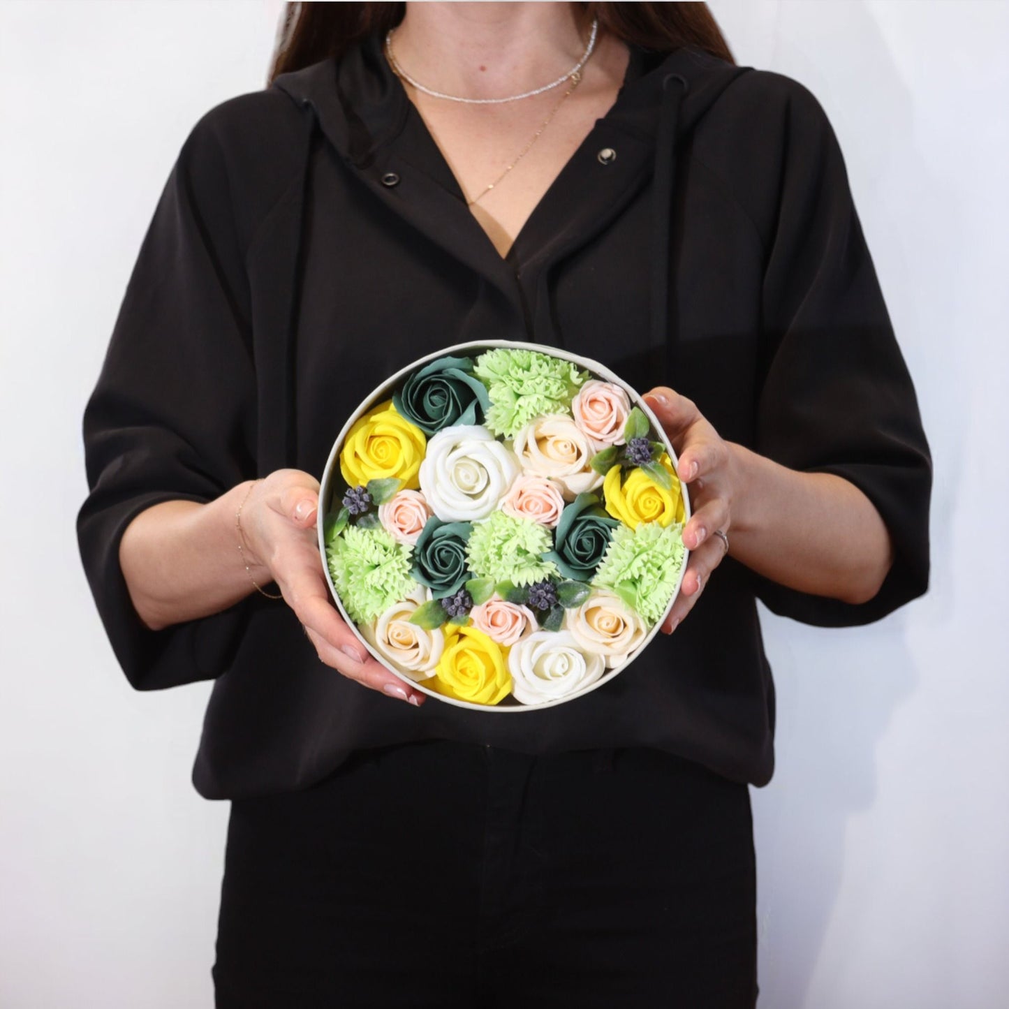 Caja Redonda flores - Celibraciones de Primavera - Amarillo y Verdes