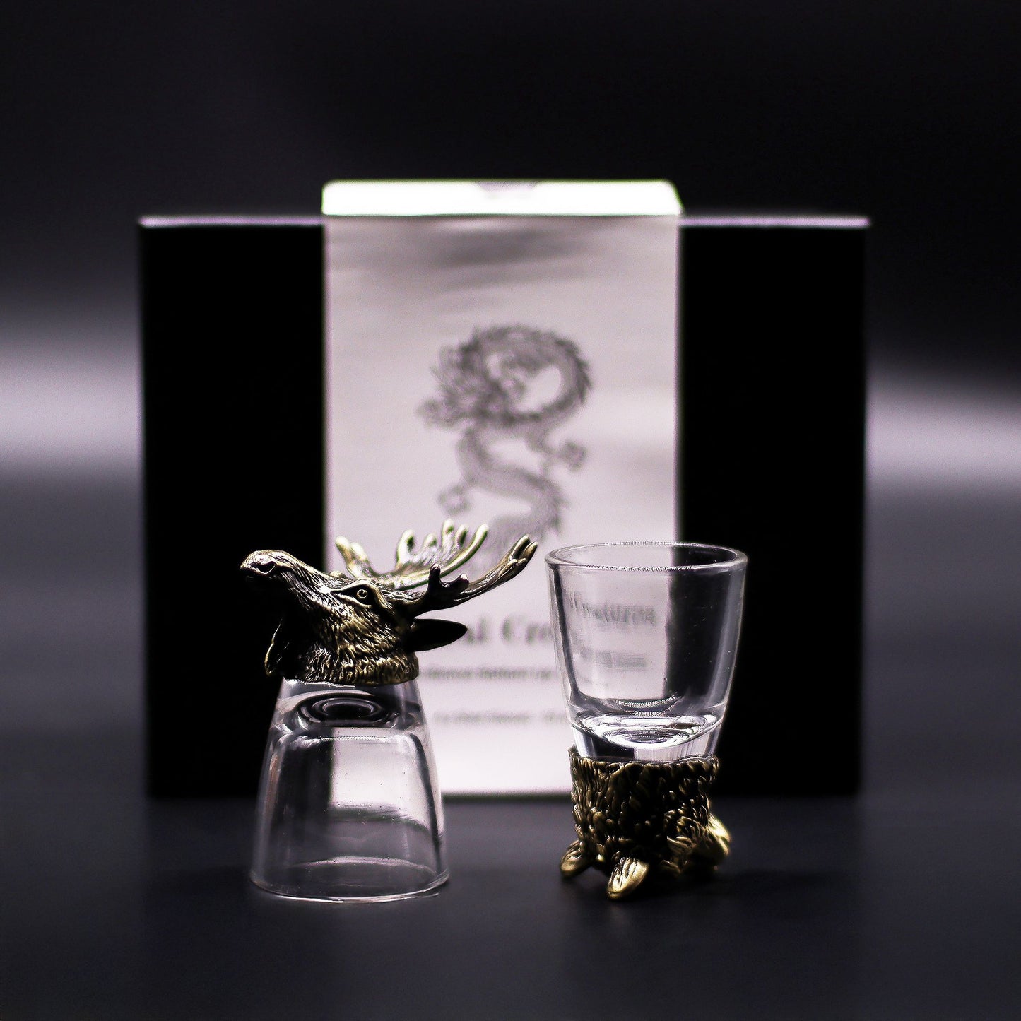 Gift set of 6 shot glasses (50 ml) - Wild Forest Creatures - Antique Bronze