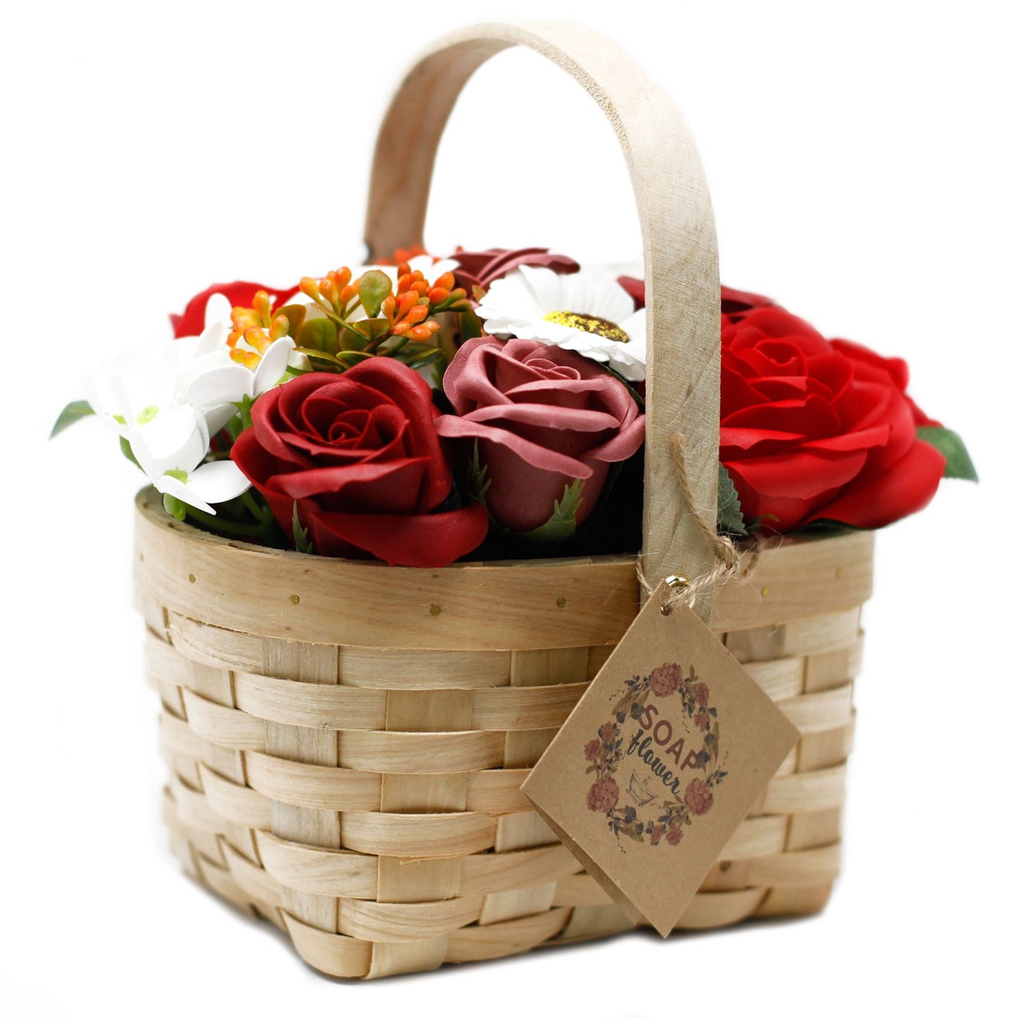 Bouquet in wicker basket - large red