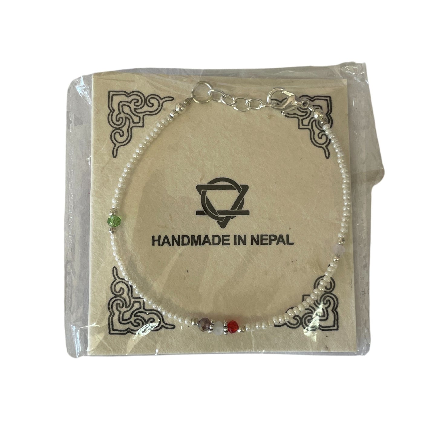 Nepalese Extra Fine Gemstone Bracelet - Pearl and Carved Beads