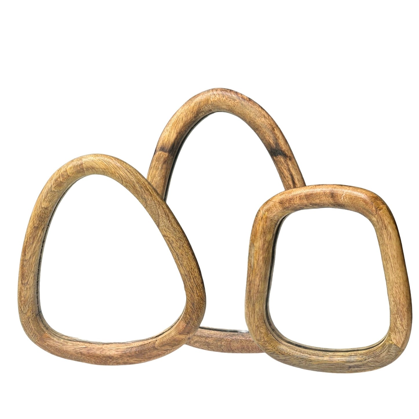 Set of 3 pebble-shaped mirrors - Light wood finish