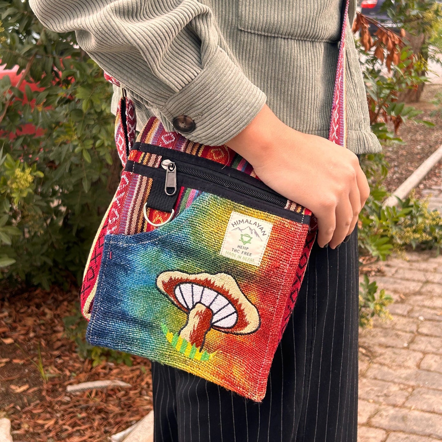 Hemp Party Bag with Orange Mushroom Embroidery – Handmade and Eco-Friendly