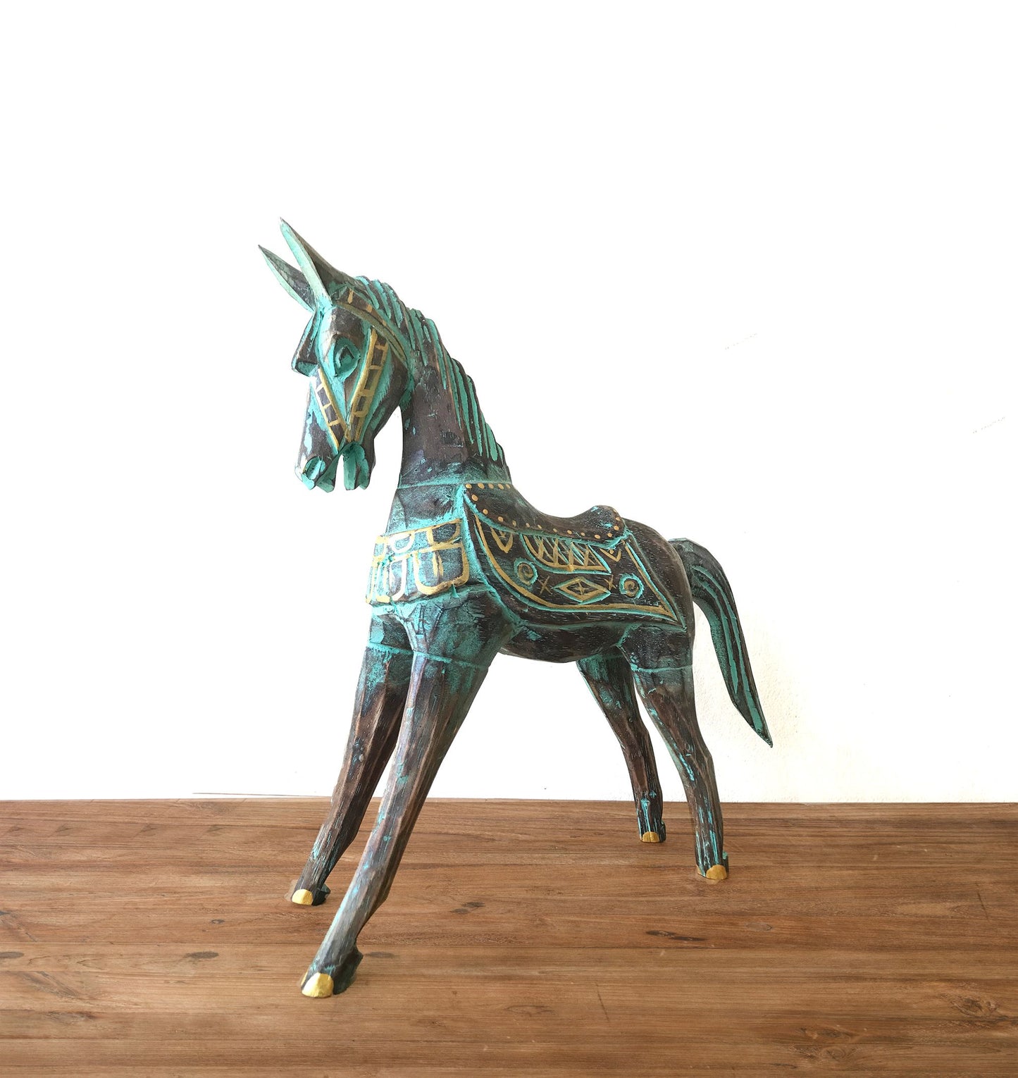 Caballo mediano dorado y turquesa 25 cm