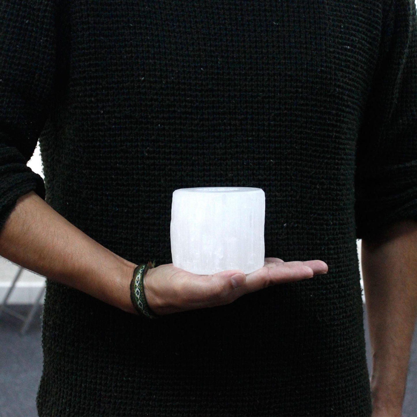 Selenite cylinder candlestick - 8 cm