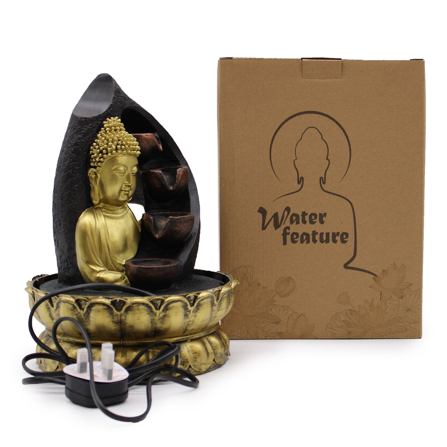 Tabletop water fountain - 30 cm - Golden Buddha and vases
