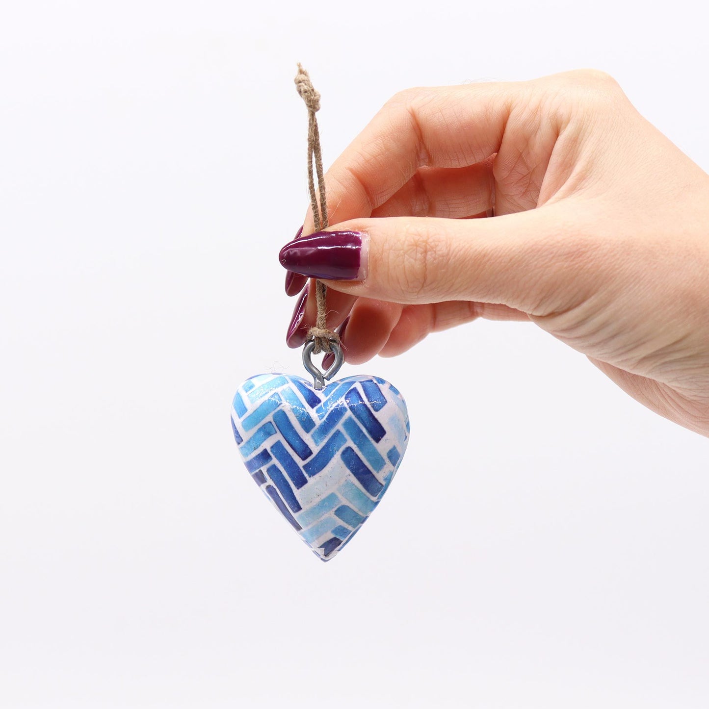 Small Decorative Wooden Heart - Blue Mosaic