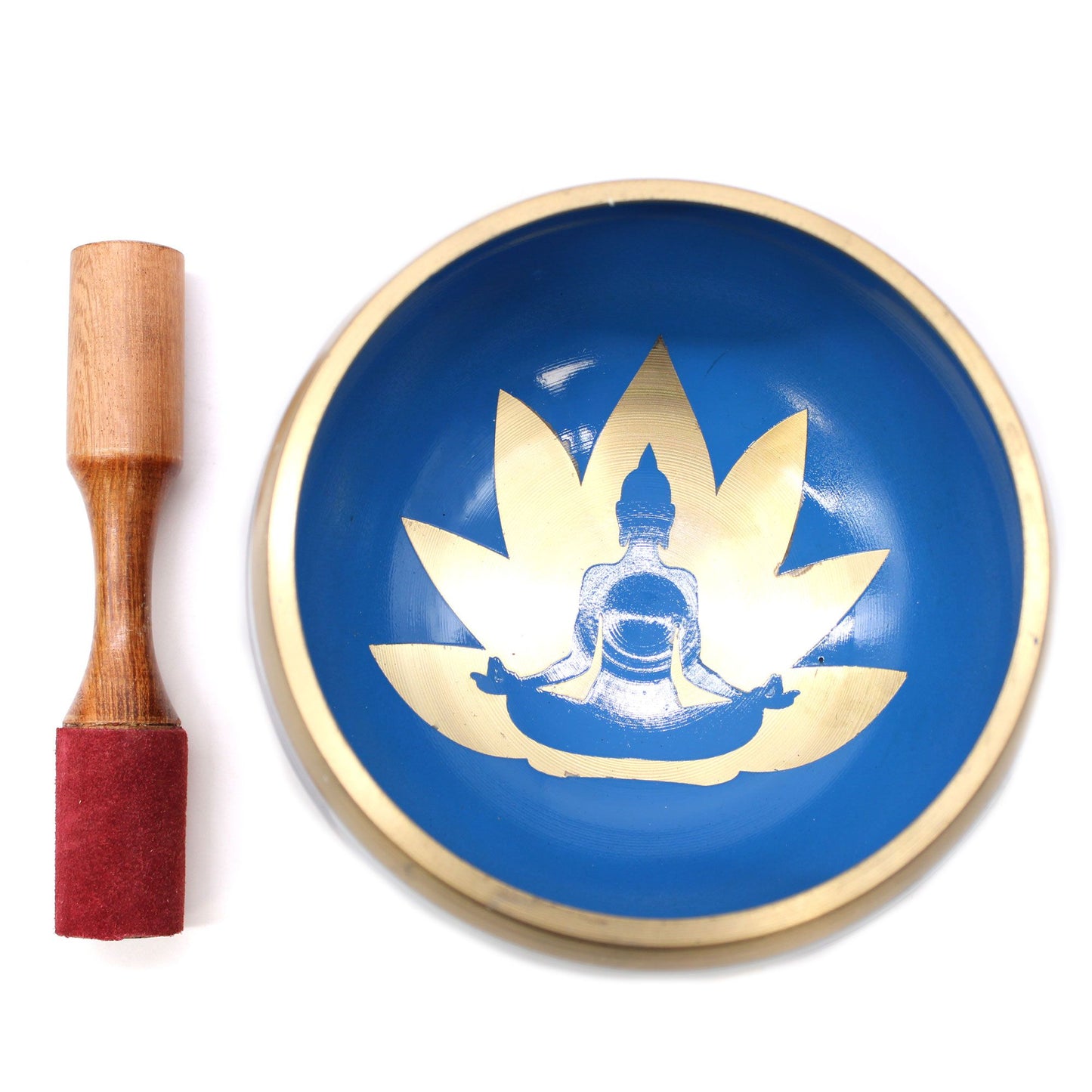 Large Tibetan Singing Bowl Set - Yoga Movement - White/Blue 14cm
