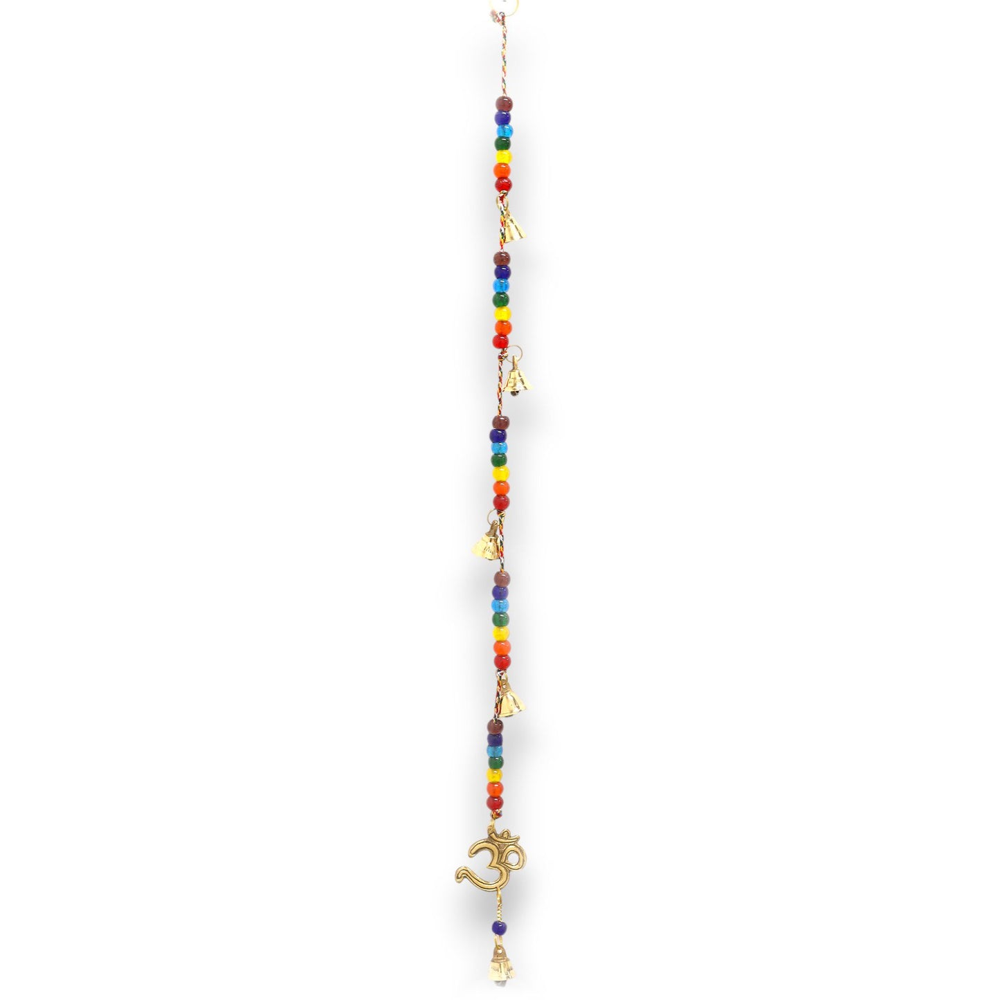 Clochettes indiennes - OM en laiton avec perles de chakra, clochettes à remontoir - 53 cm