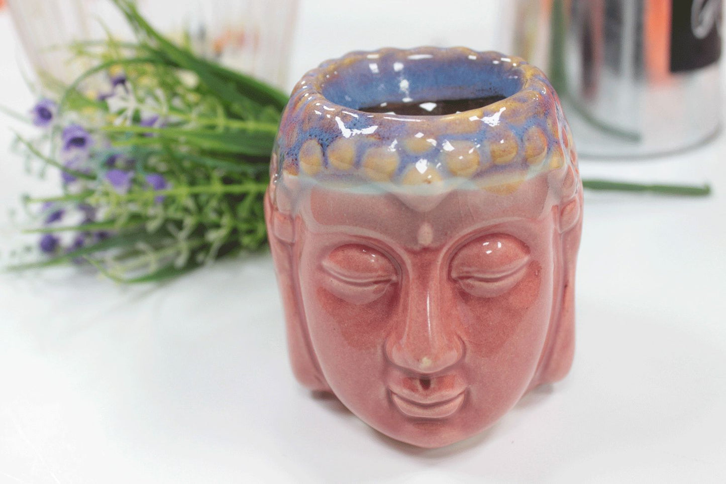 Buddha Face Oil Burner - Pink and Blue