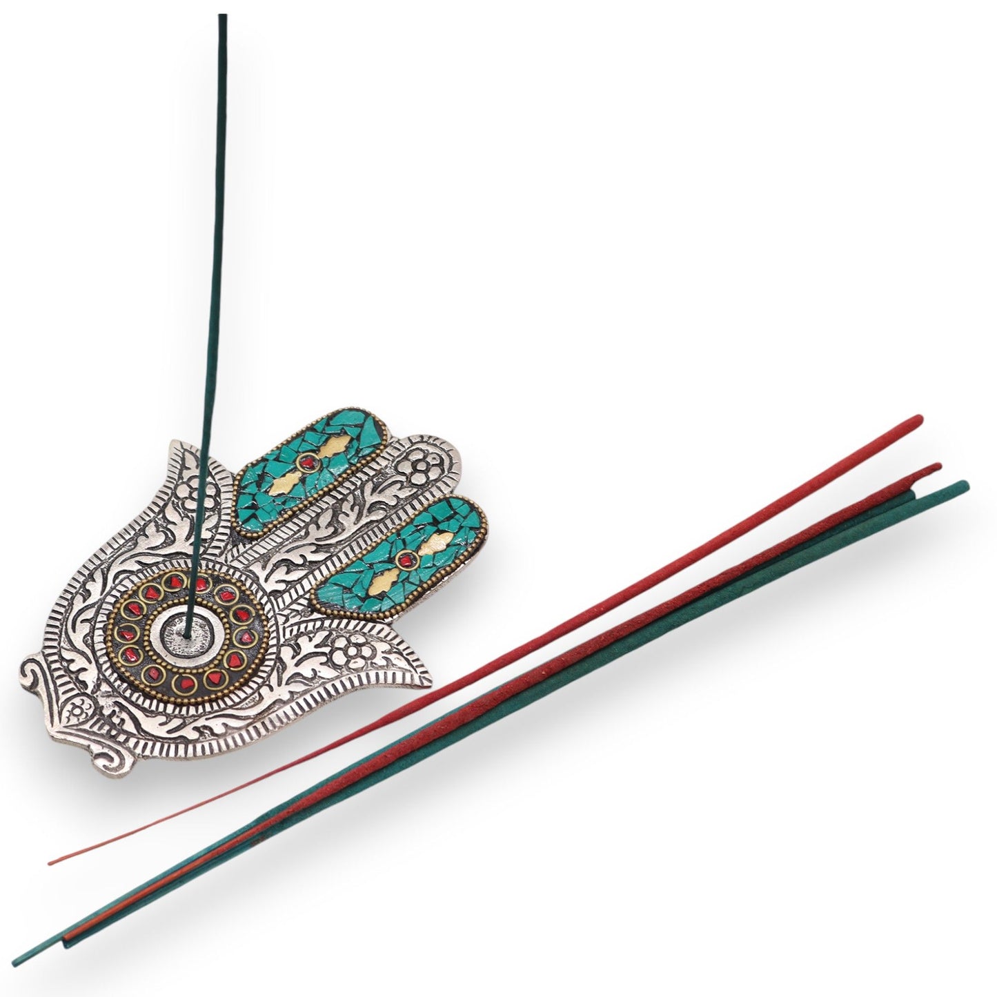 Small Green Hamsa Incense Holder 13x5.5cm