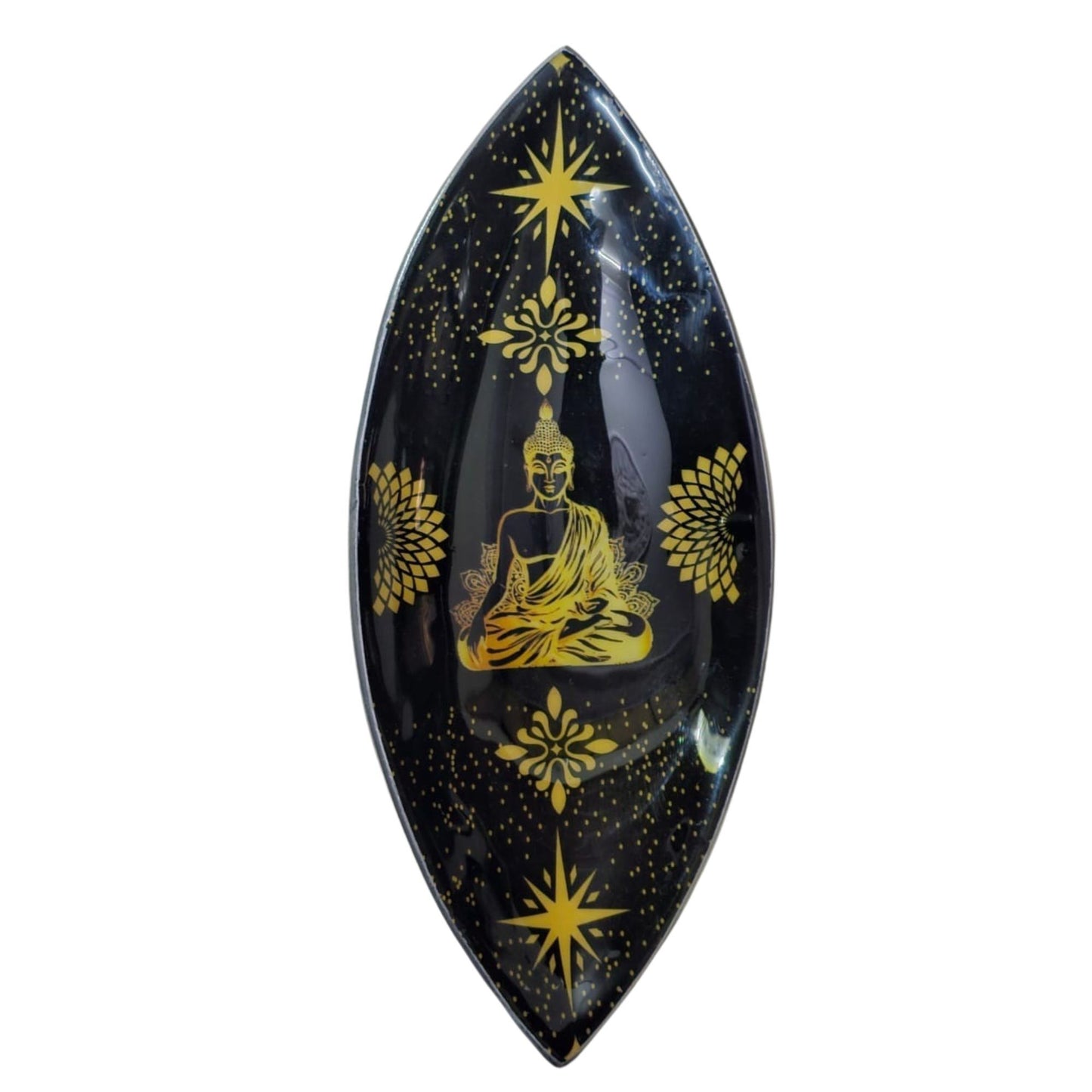 Enameled Incense Holder - Aluminum - Gold and Black Buddha