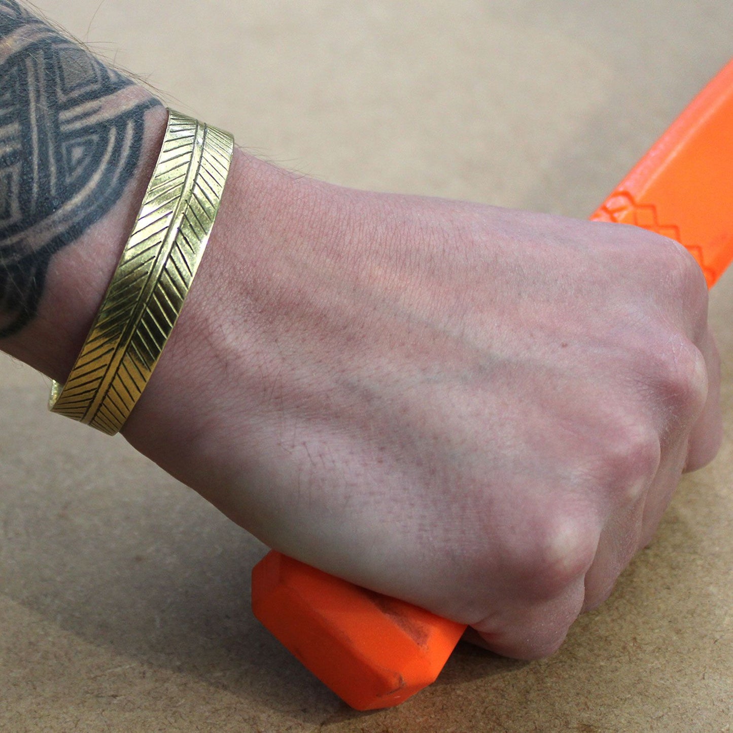 Tibetan Brass Bracelet - Wide Tribal Leaf