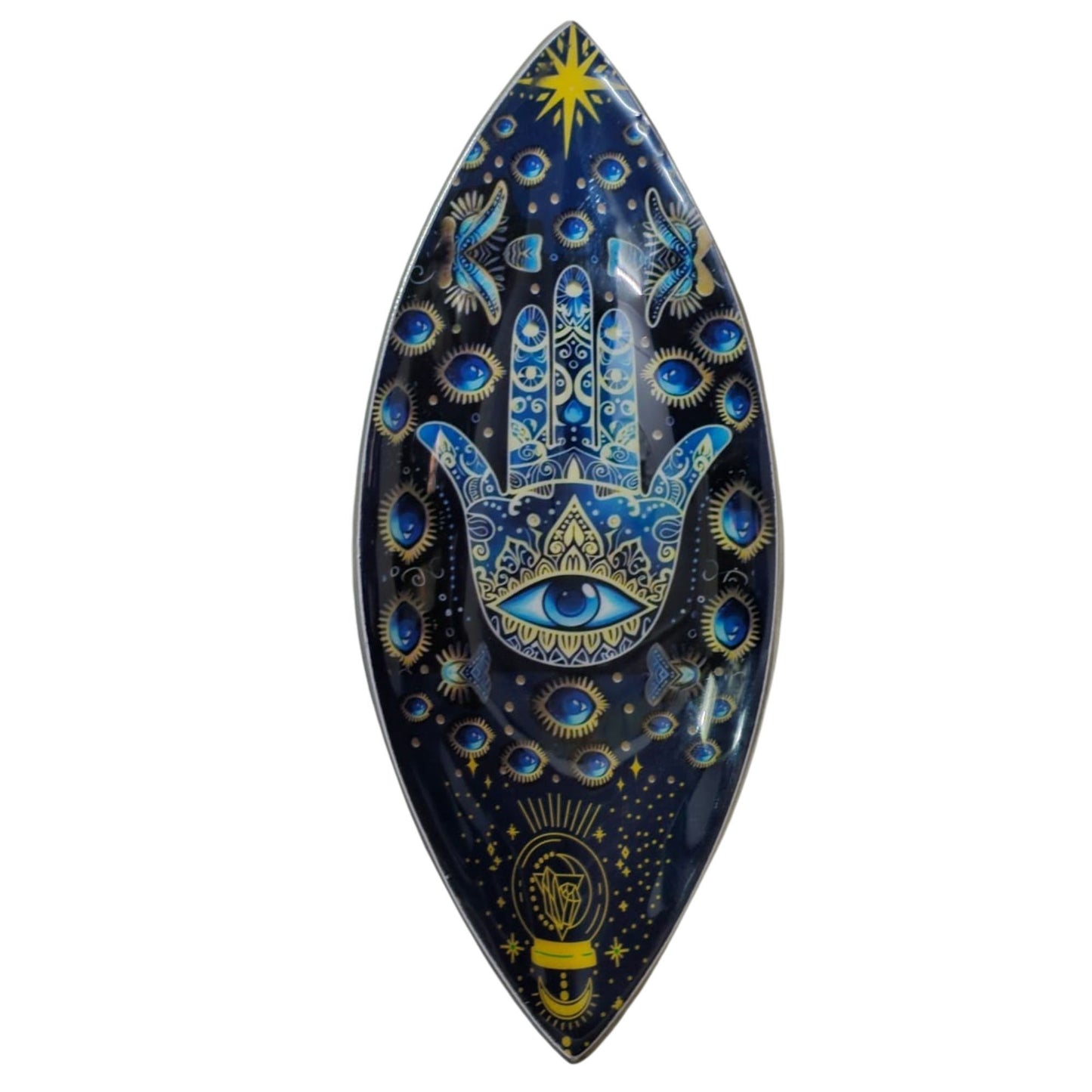 Enameled Incense Holder - Aluminum - Blue Hamsa