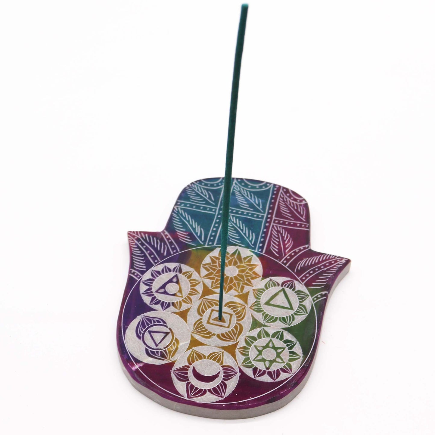 Large Hamsa Incense Holder 18x15x1.2cm - 7 Chakra