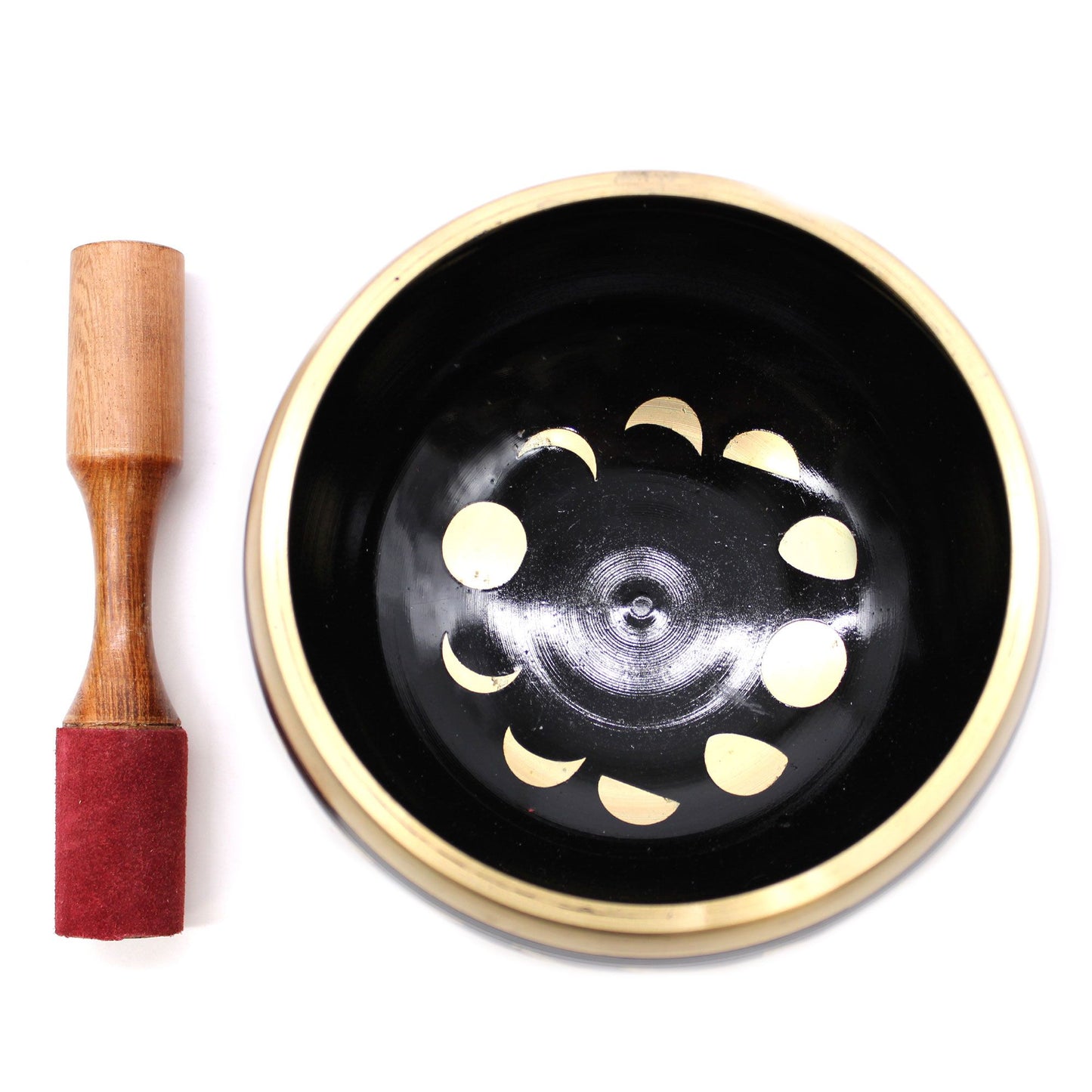 Large Tibetan Singing Bowl Set - Moon Phase - Black 14cm
